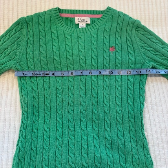 Lily Pulitzer Cable-Knit Crewneck Kelly Green Sweater Pink Logo Women's Size XS - Picture 8 of 9